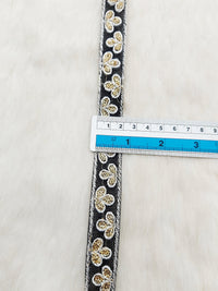 Thumbnail for Wholesale Black Net Lace Floral Embroidery & Glitter Gold Sequins, Indian Wedding Border, Gifting Ribbon Costume Trim Fashion Trimming
