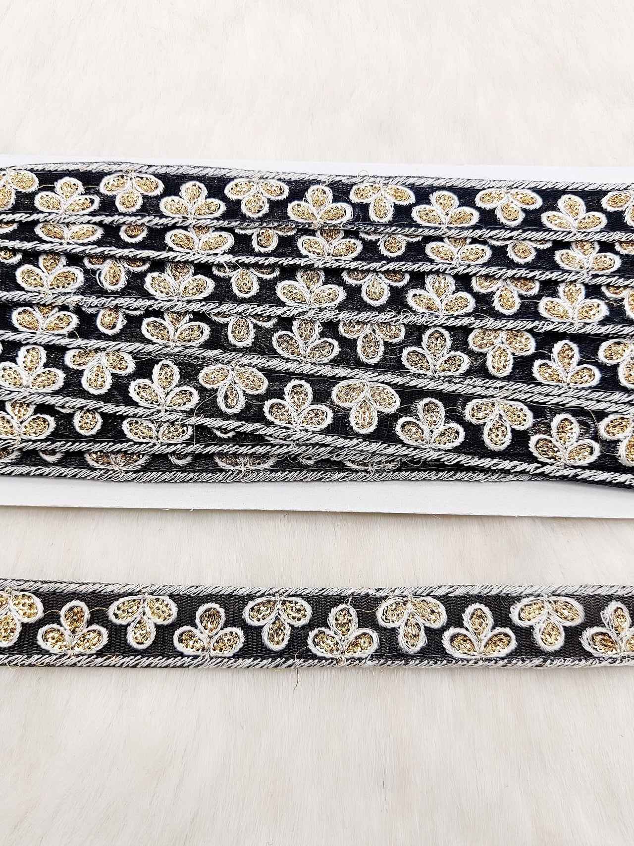 Wholesale Black Net Lace Floral Embroidery & Glitter Gold Sequins, Indian Wedding Border, Gifting Ribbon Costume Trim Fashion Trimming