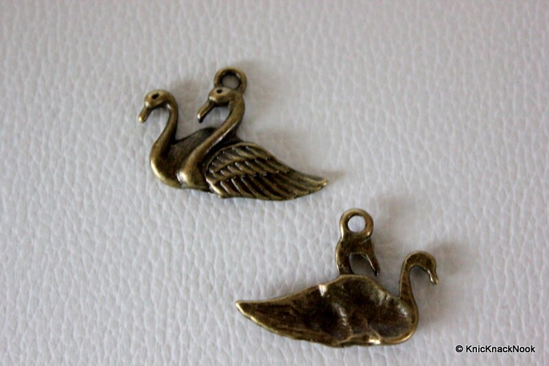 6 x Zinc Alloy Bronze Tone Swan Charms Pendants 30mmx20mm