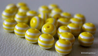 Thumbnail for 10mm Yellow Striped Round Resin Spacer Beads x 10