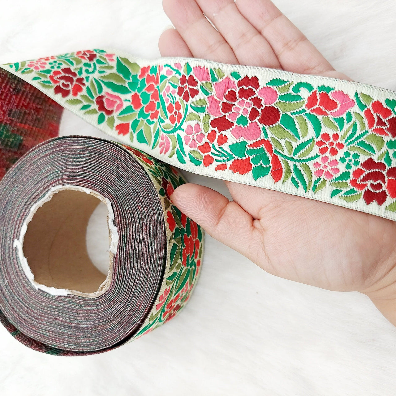 Floral Jacquard Saree Border, Woven Thread Work Trim, Jacquard Trimming Decorative Trim