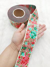 Thumbnail for Floral Jacquard Saree Border, Woven Thread Work Trim, Jacquard Trimming Decorative Trim