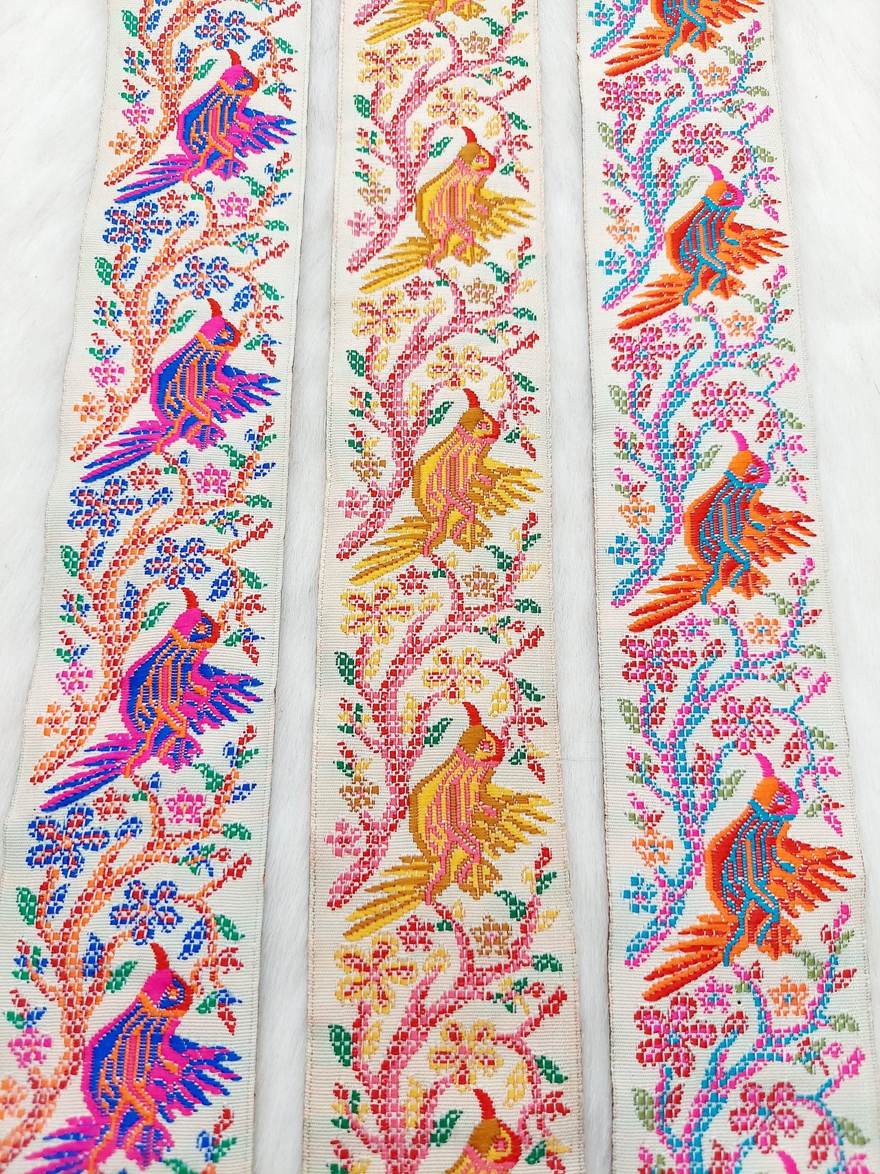 Jacquard Saree Border, Birds Woven Thread Work Trim, Jacquard Trimming Decorative Trim