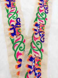 Thumbnail for Beige Trim With Blue Elephant Embroidery , Lace Trim, Indian Lace Trim