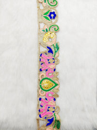 Thumbnail for Cutwork Lace Trim With Intricate Hand Embroidered Elephants In Pink and Zardozi Embroidery, Floral Trims, Sari Border