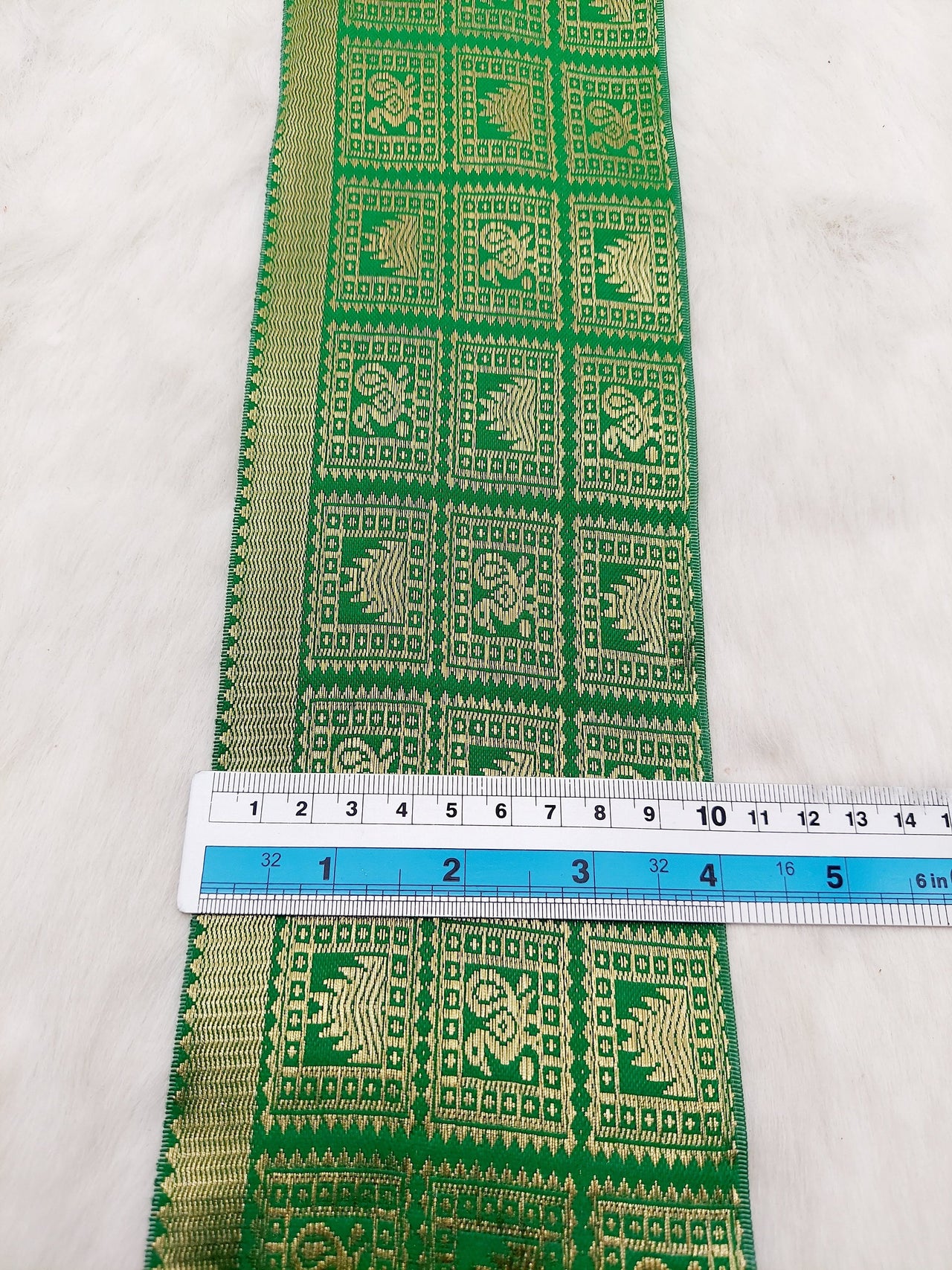 Jacquard Saree Border, Green And Gold Woven Thread Work Trim, Jacquard Trimming Decorative Trim
