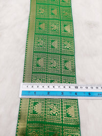 Thumbnail for Jacquard Saree Border, Green And Gold Woven Thread Work Trim, Jacquard Trimming Decorative Trim
