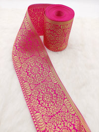 Thumbnail for Jacquard Saree Border, Fuchsia Pink And Gold Woven Thread Work Trim, Jacquard Trimming Decorative Trim