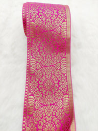 Thumbnail for Jacquard Saree Border, Fuchsia Pink And Gold Woven Thread Work Trim, Jacquard Trimming Decorative Trim