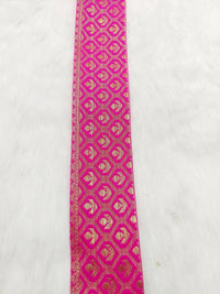 Thumbnail for Jacquard Saree Border, Fuchsia Pink And Gold Woven Thread Work Trim, Jacquard Trimming Decorative Trim