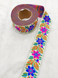 Thumbnail for Floral Jacquard Saree Border, Woven Thread Work Trim, Jacquard Trimming Decorative Trim