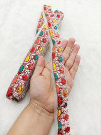Thumbnail for White Tissue Fabric Trim In Multicoloured Floral Embroidery With Matt Gold Sequins, Lace Trim By 9 Yards Indian Decorative Trim, Ribbon
