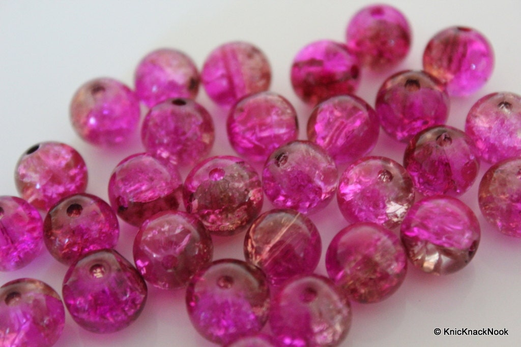 10 mm Purple and Brown Two Tone Crackle Glass Beads x 10