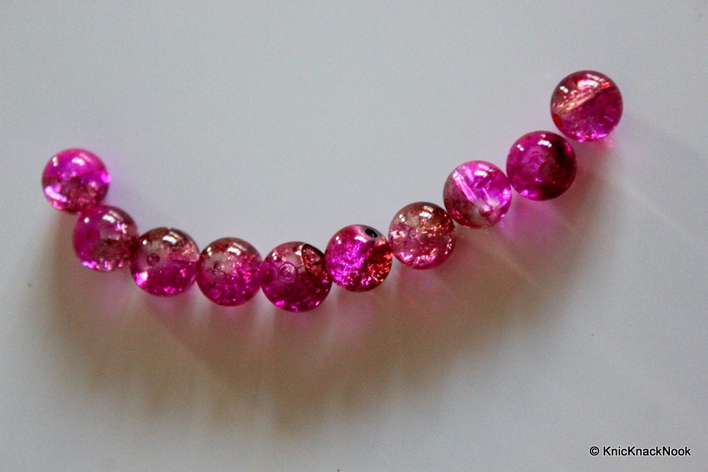 10 mm Purple and Brown Two Tone Crackle Glass Beads x 10