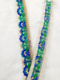 Thumbnail for Beige Art Silk Lace Trim in Floral Embroidery, Gold Sequins Embellishments, Decorative Trim