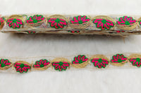 Thumbnail for Off White Tissue Fabric Trim In Floral Embroidery, Gold Lace Trim By 9 Yards Indian Decorative Trim, Ribbon