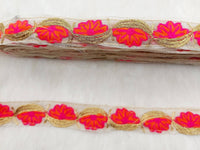 Thumbnail for Off White Tissue Fabric Trim In Floral Embroidery, Gold Lace Trim By 9 Yards Indian Decorative Trim, Ribbon