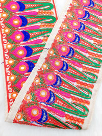 Thumbnail for Off White Art Silk Fabric Trim, Paisley Embroidered Trim, Foil Mirror Embroidery