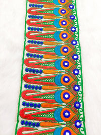 Thumbnail for Off White Art Silk Fabric Trim, Paisley Embroidered Trim, Foil Mirror Embroidery