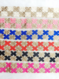 Thumbnail for Beige Net Fabric Trim With Gold Embroidery, Floral Embroidery, Available in 6 Colours