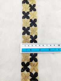 Thumbnail for Beige Net Fabric Trim With Gold Embroidery, Floral Embroidery, Available in 6 Colours