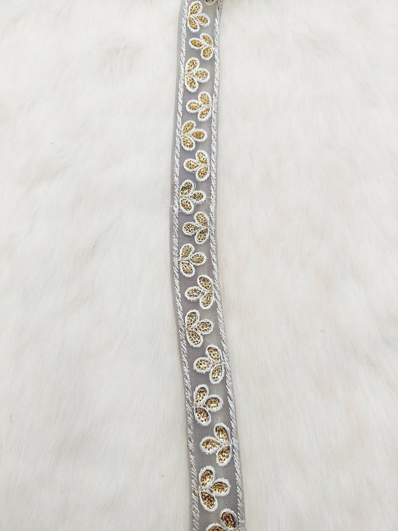 Wholesale Grey Net Lace Floral Embroidery & Glitter Gold Sequins, Indian Wedding Border, Gifting Ribbon Costume Trim Fashion Trimming