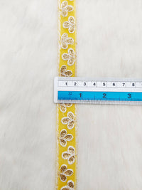 Thumbnail for Wholesale Yellow Net Lace Floral Embroidery & Glitter Gold Sequins, Indian Wedding Border, Gifting Ribbon Costume Trim Fashion Trimming