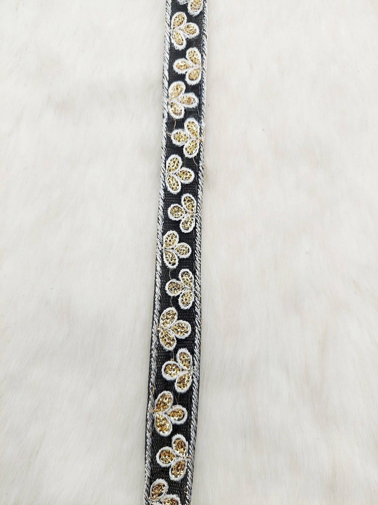 Wholesale Black Net Lace Floral Embroidery & Glitter Gold Sequins, Indian Wedding Border, Gifting Ribbon Costume Trim Fashion Trimming
