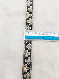 Thumbnail for Wholesale Black Net Lace Floral Embroidery & Glitter Gold Sequins, Indian Wedding Border, Gifting Ribbon Costume Trim Fashion Trimming