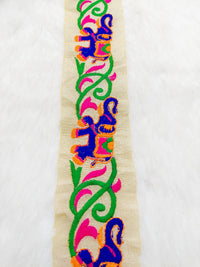 Thumbnail for Beige Trim With Blue Elephant Embroidery , Lace Trim, Indian Lace Trim
