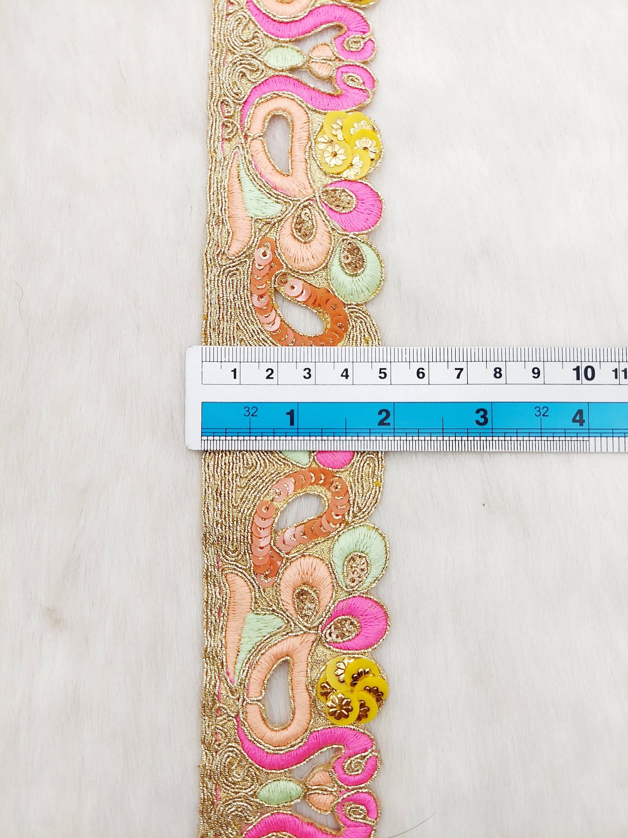 Cutwork Lace Trim With Intricate Hand Embroidered Swans In Pink and Zardozi Embroidery, Floral Trims, Sari Border