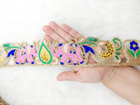 Thumbnail for Cutwork Lace Trim With Intricate Hand Embroidered Elephants In Pink and Zardozi Embroidery, Floral Trims, Sari Border