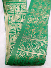 Thumbnail for Jacquard Saree Border, Green And Gold Woven Thread Work Trim, Jacquard Trimming Decorative Trim