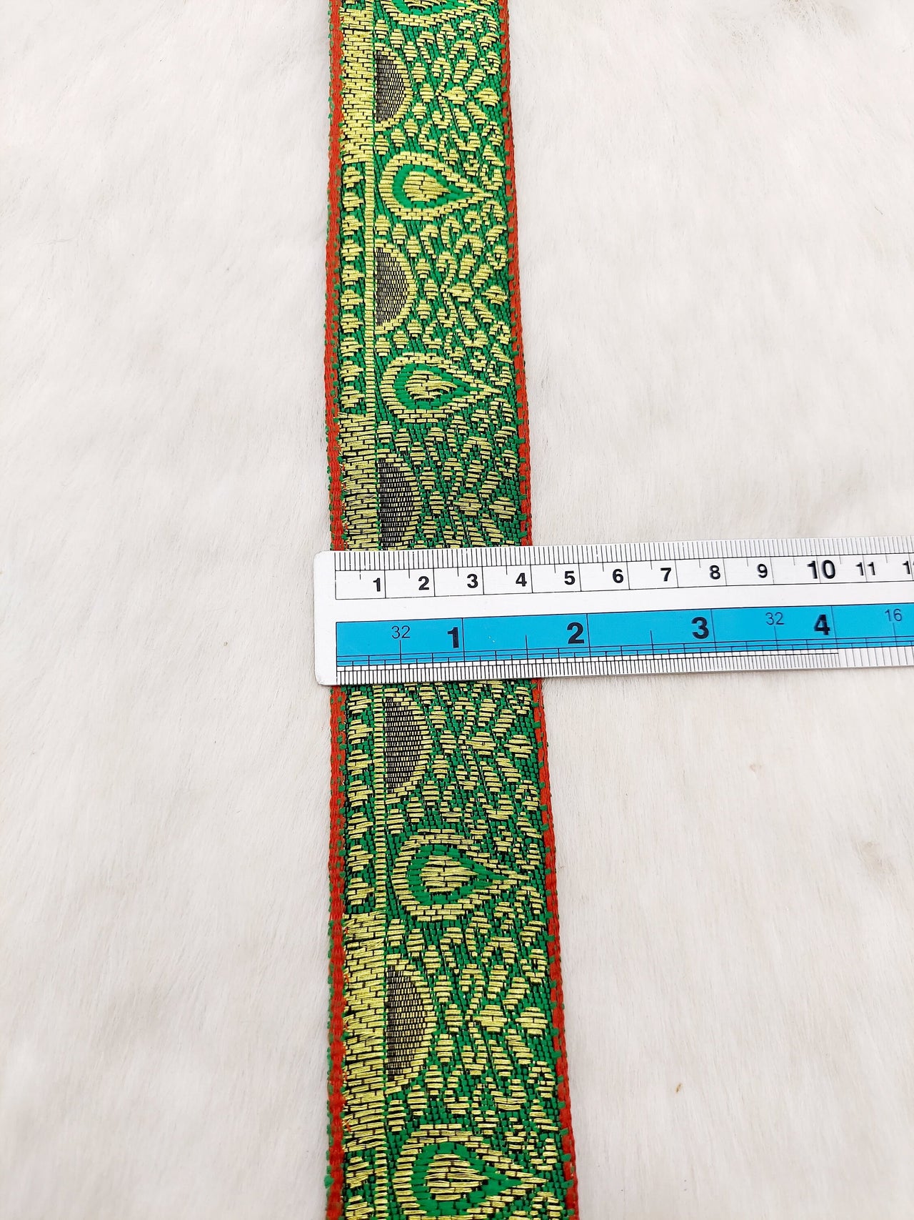 Jacquard Saree Border, Green And Gold Woven Thread Work Trim, Jacquard Trimming Decorative Trim