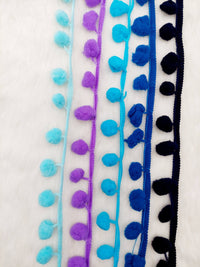 Thumbnail for 9 yards x Wholesale Blue Pom Pom Fringe Trim, Pompom Trimming, Tassels