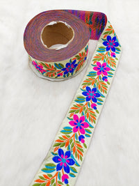 Thumbnail for Floral Jacquard Saree Border, Woven Thread Work Trim, Jacquard Trimming Decorative Trim