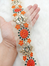 Thumbnail for Off White Tissue Fabric Lace with Silver Gota Patti Embroidery, Foiled Embroidery in Silver, Sari Border Trim By Yard Decorative Craft Lace