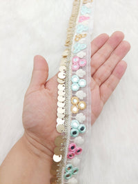Thumbnail for White Fringe Trim With Mirrors, Boho, Bohemian Trim