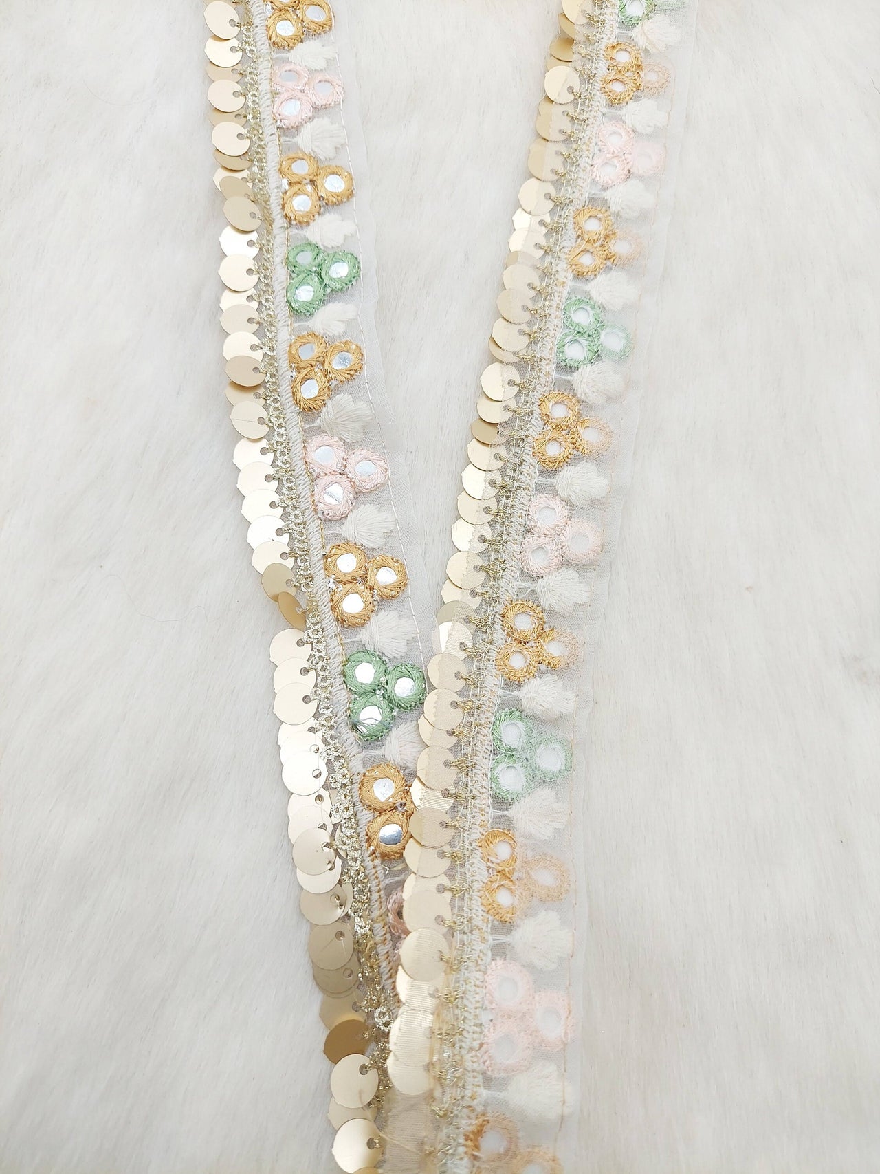 White Fringe Trim With Mirrors, Boho, Bohemian Trim