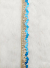 Thumbnail for Blue and Gold Sequin Fringe Trim, Cutwork Edge Trimming, Bohemian Trim