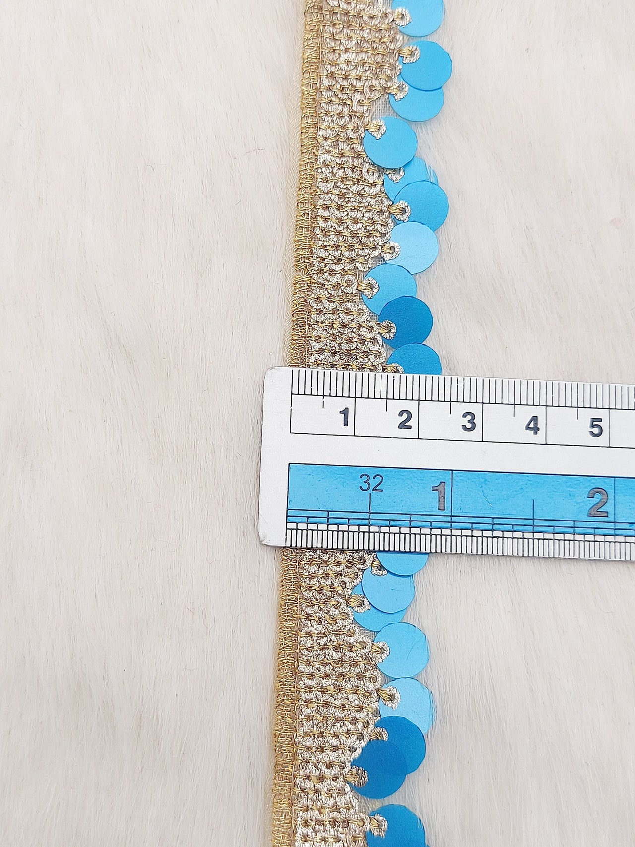 Blue and Gold Sequin Fringe Trim, Cutwork Edge Trimming, Bohemian Trim