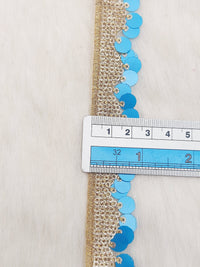 Thumbnail for Blue and Gold Sequin Fringe Trim, Cutwork Edge Trimming, Bohemian Trim