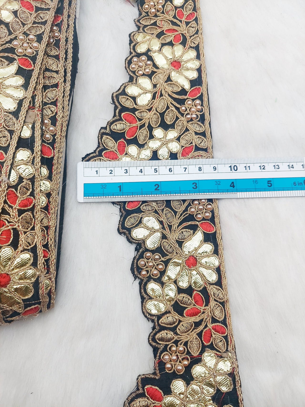 Art Silk Fabric Trim, Floral Embroidery Gold Gota Patti Indian Sari Border Trim By Yard Decorative Trim, Embroidered Indian Foil Work