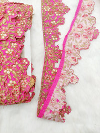 Thumbnail for Hand Embroidered Cutwork Lace Trim In Gold Floral Embroidery, Sari Border, Trim by Yard