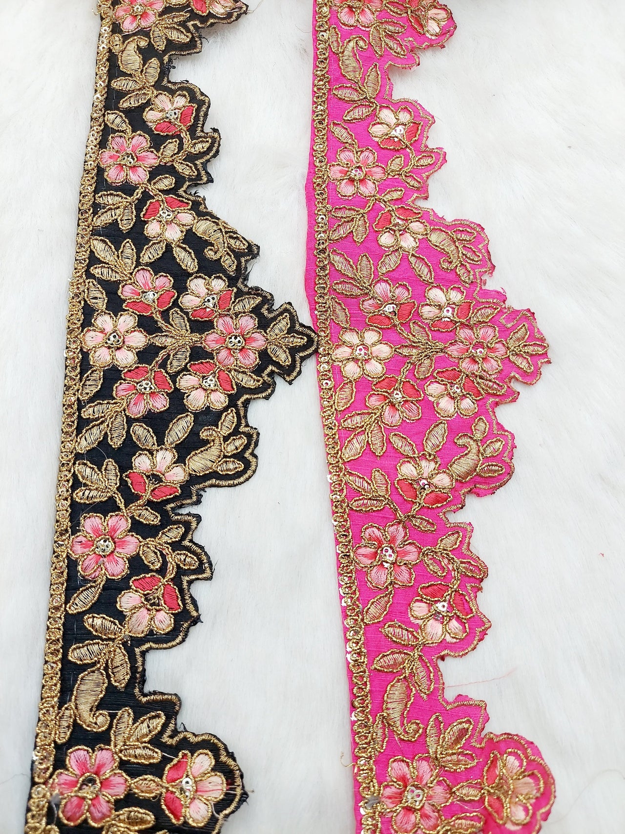 Hand Embroidered Cutwork Lace Trim In Gold Floral Embroidery, Sari Border, Trim by Yard