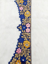 Thumbnail for Art Silk Hand Embroidered Cutwork Lace Trim In Gold Floral Embroidery, Sari Border, Trim by Yard