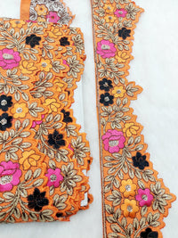 Thumbnail for Art Silk Hand Embroidered Cutwork Lace Trim In Gold Floral Embroidery, Sari Border, Trim by Yard