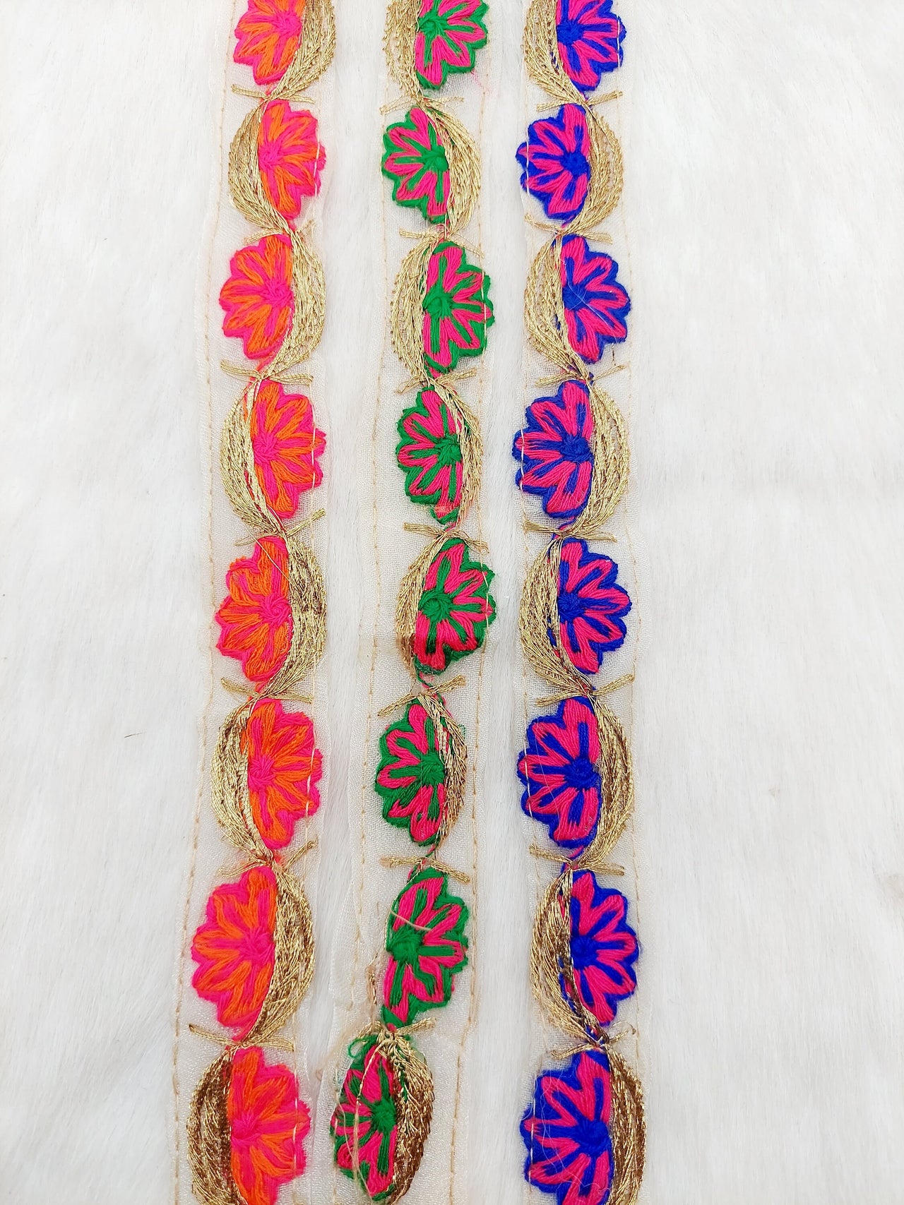Off White Tissue Fabric Trim In Floral Embroidery, Gold Lace Trim By 9 Yards Indian Decorative Trim, Ribbon