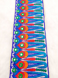 Thumbnail for Off White Art Silk Fabric Trim, Paisley Embroidered Trim, Foil Mirror Embroidery