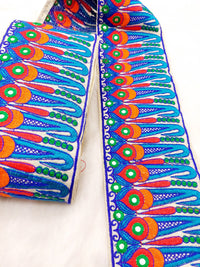 Thumbnail for Off White Art Silk Fabric Trim, Paisley Embroidered Trim, Foil Mirror Embroidery